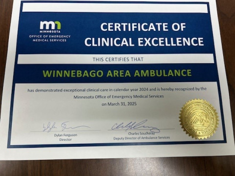 Winnebago Ambulance Certificate of Excellence